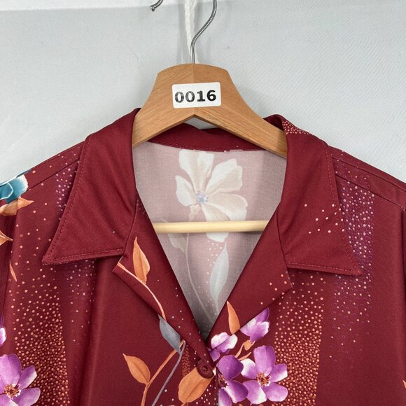 Vintage handmade floral button up front shirt tropical Hawaiian print Fall top S - Picture 4 of 12